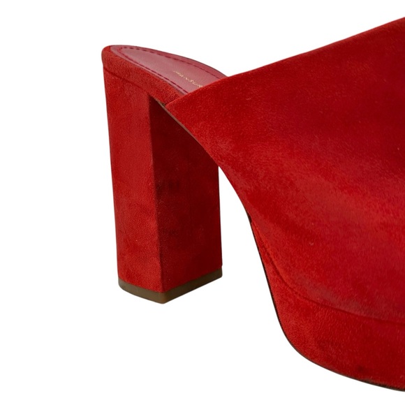Mansur Gavriel Red Suede Leather Peep Toe Platform Block Heel Mules sz 36 - Picture 5 of 12